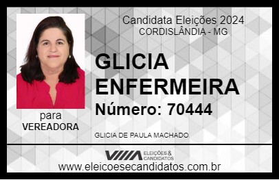 Candidato GLICIA ENFERMEIRA 2024 - CORDISLÂNDIA - Eleições