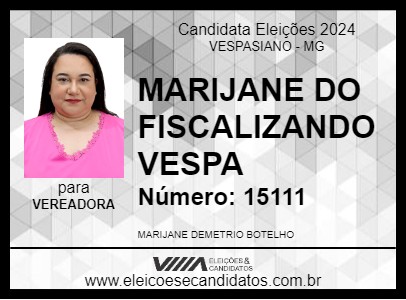 Candidato MARIJANE DO FISCALIZANDO VESPA 2024 - VESPASIANO - Eleições