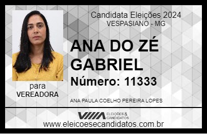 Candidato ANA DO ZÉ GABRIEL 2024 - VESPASIANO - Eleições