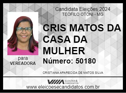 Candidato CRIS MATOS DA CASA DA MULHER 2024 - TEÓFILO OTONI - Eleições