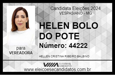 Candidato HELEN BOLO DO POTE 2024 - VESPASIANO - Eleições