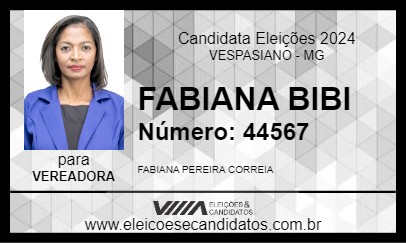 Candidato FABIANA BIBI 2024 - VESPASIANO - Eleições