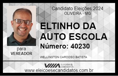 Candidato ELTINHO DA AUTO ESCOLA 2024 - OLIVEIRA - Eleições