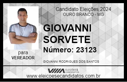 Candidato GIOVANNI SORVETE 2024 - OURO BRANCO - Eleições