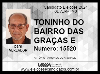 Candidato TONINHO DO BAIRRO DAS GRAÇAS E 2024 - OLIVEIRA - Eleições