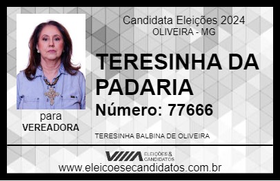 Candidato TERESINHA DA PADARIA 2024 - OLIVEIRA - Eleições