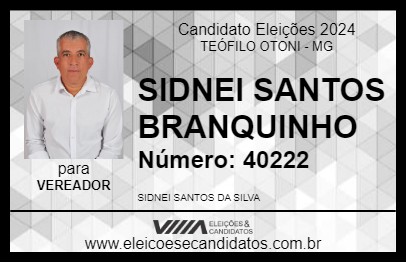 Candidato SIDNEI SANTOS BRANQUINHO 2024 - TEÓFILO OTONI - Eleições