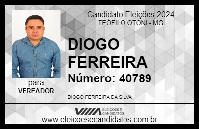 Candidato DIOGO FERREIRA 2024 - TEÓFILO OTONI - Eleições