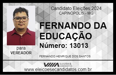 Candidato FERNANDO DA EDUCAÇÃO 2024 - CAPINÓPOLIS - Eleições