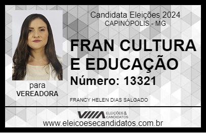 Candidato FRAN CULTURA E EDUCAÇÃO 2024 - CAPINÓPOLIS - Eleições