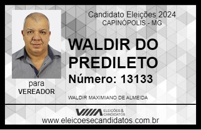 Candidato WALDIR DO PREDILETO 2024 - CAPINÓPOLIS - Eleições