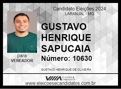 Candidato GUSTAVO HENRIQUE SAPUCAIA 2024 - LARANJAL - Eleições