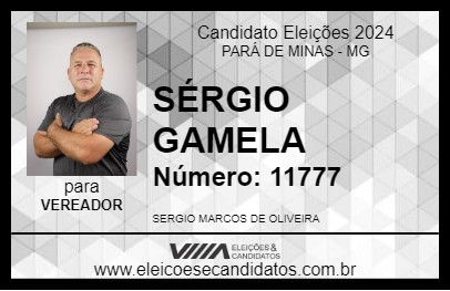 Candidato SÉRGIO GAMELA 2024 - PARÁ DE MINAS - Eleições