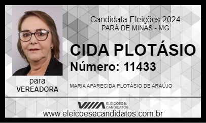 Candidato CIDA PLOTÁSIO 2024 - PARÁ DE MINAS - Eleições