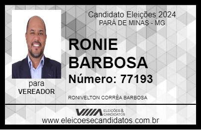 Candidato RONNIE BARBOSA 2024 - PARÁ DE MINAS - Eleições