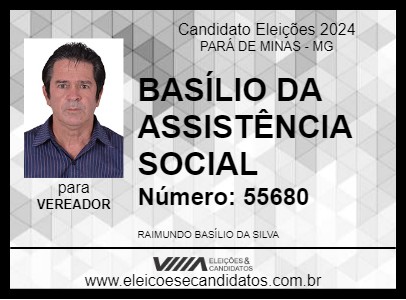 Candidato BASÍLIO DA ASSISTÊNCIA SOCIAL 2024 - PARÁ DE MINAS - Eleições