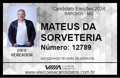 Candidato MATEUS DA SORVETERIA 2024 - RAPOSOS - Eleições