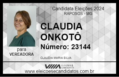 Candidato CLAUDIA ONKOTÔ 2024 - RAPOSOS - Eleições