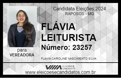 Candidato FLÁVIA LEITURISTA 2024 - RAPOSOS - Eleições