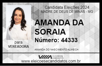 Candidato AMANDA DA SORAIA 2024 - MADRE DE DEUS DE MINAS - Eleições