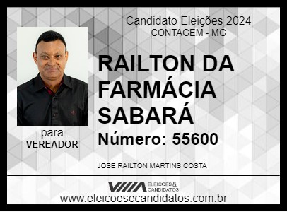 Candidato RAILTON DA FARMÁCIA SABARÁ 2024 - CONTAGEM - Eleições