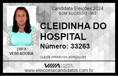 Candidato CLEIDINHA DO HOSPITAL 2024 - BOM SUCESSO - Eleições