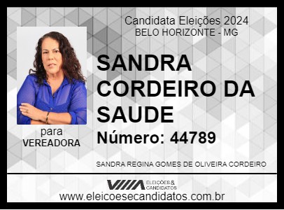 Candidato SANDRA CORDEIRO DA SAUDE 2024 - BELO HORIZONTE - Eleições