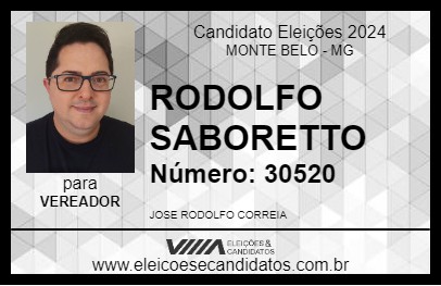 Candidato RODOLFO SABORETTO 2024 - MONTE BELO - Eleições