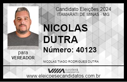 Candidato NICOLAS DUTRA 2024 - ITAMARATI DE MINAS - Eleições