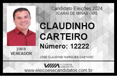 Candidato CLAUDINHO CARTEIRO 2024 - ICARAÍ DE MINAS - Eleições