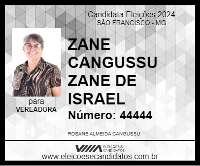 Candidato ZANE CANGUSSU ZANE DE ISRAEL 2024 - SÃO FRANCISCO - Eleições