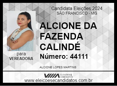 Candidato ALCIONE DA FAZENDA CALINDÉ 2024 - SÃO FRANCISCO - Eleições