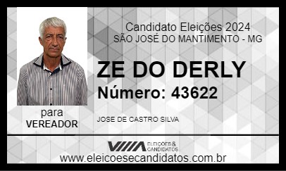 Candidato ZE DO DERLY 2024 - SÃO JOSÉ DO MANTIMENTO - Eleições