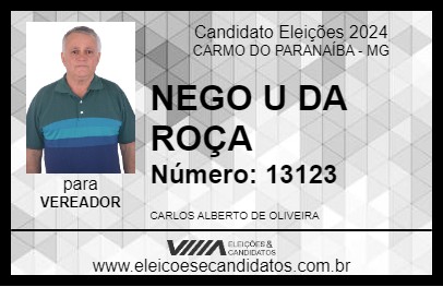 Candidato NEGO U DA ROÇA 2024 - CARMO DO PARANAÍBA - Eleições