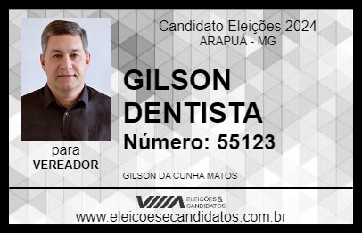 Candidato GILSON DENTISTA 2024 - ARAPUÁ - Eleições