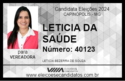 Candidato LETICIA DA SAÚDE 2024 - CAPINÓPOLIS - Eleições