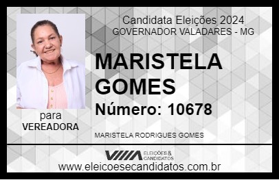 Candidato MARISTELA GOMES 2024 - GOVERNADOR VALADARES - Eleições