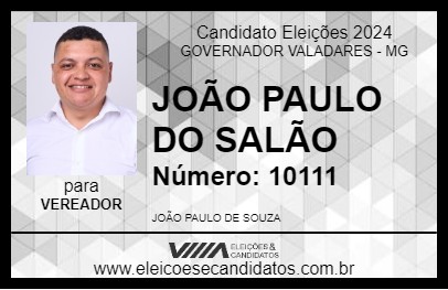 Candidato JOÃO PAULO DO SALÃO 2024 - GOVERNADOR VALADARES - Eleições