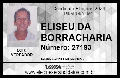 Candidato ELISEU DA BORRACHARIA 2024 - PIRAPORA - Eleições