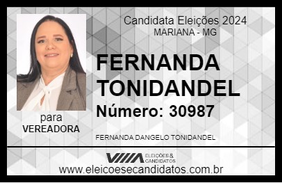 Candidato FERNANDA TONIDANDEL 2024 - MARIANA - Eleições