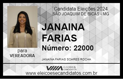 Candidato JANAINA FARIAS 2024 - SÃO JOAQUIM DE BICAS - Eleições