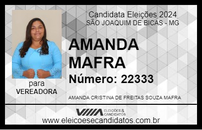 Candidato AMANDA MAFRA 2024 - SÃO JOAQUIM DE BICAS - Eleições