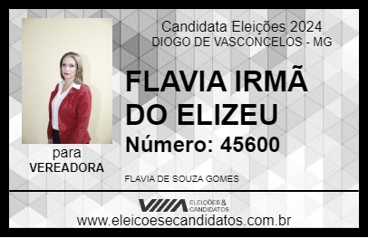 Candidato FLAVIA IRMÃ DO ELIZEU 2024 - DIOGO DE VASCONCELOS - Eleições