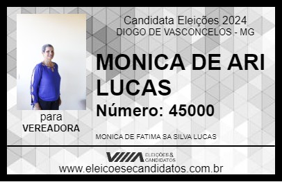 Candidato MONICA DE ARI LUCAS 2024 - DIOGO DE VASCONCELOS - Eleições