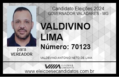 Candidato VALDIVINO LIMA 2024 - GOVERNADOR VALADARES - Eleições