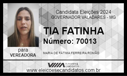 Candidato TIA FATINHA 2024 - GOVERNADOR VALADARES - Eleições