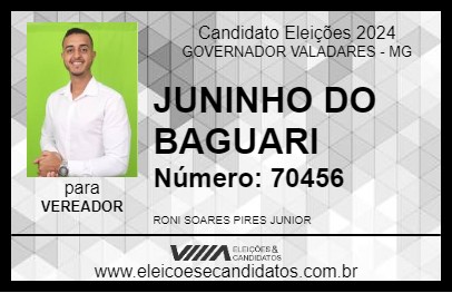 Candidato JUNINHO DO BAGUARI 2024 - GOVERNADOR VALADARES - Eleições