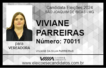 Candidato VIVIANE  PARREIRAS 2024 - SÃO JOAQUIM DE BICAS - Eleições