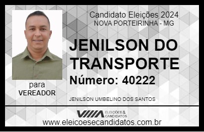 Candidato JENILSON DO TRANSPORTE 2024 - NOVA PORTEIRINHA - Eleições