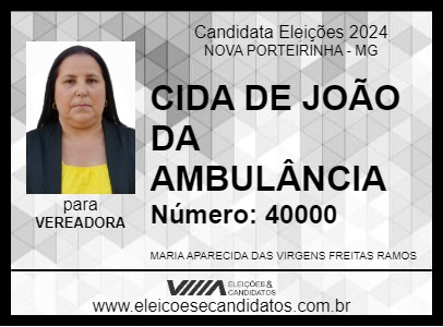 Candidato CIDA DE JOÃO DA AMBULÂNCIA 2024 - NOVA PORTEIRINHA - Eleições